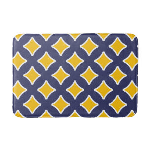Tapis De Bain bleu marine, moutarde jaune, blanc, moderne
