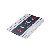 Tapis De Bain Bleu marine Navy rayures blanches (Angle)