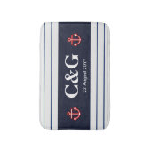 Tapis De Bain Bleu marine Navy rayures blanches (Devant (Vertical))