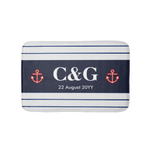 Tapis De Bain Bleu marine Navy rayures blanches