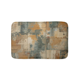 Tapis De Bain Bleu marine orange brûlé bois rustique patiné