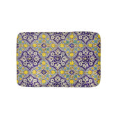 Tapis De Bain Bleu Méditerranée Motif Fleurs Jaunes (Devant)