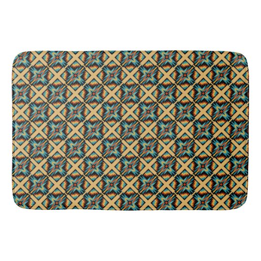 Tapis De Bain Bleu mosaïque beige orange (Devant)