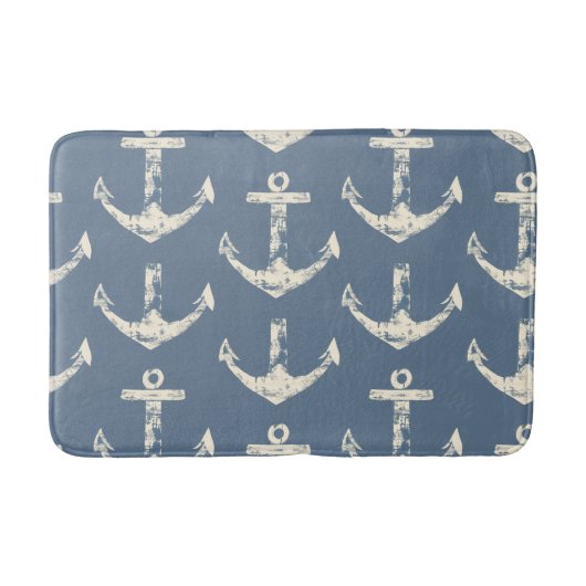Tapis De Bain Bleu Nautique Ancre Mat (Devant)