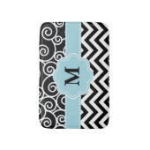 Tapis de bain bleu noir de monogramme de Chevron (Devant (Vertical))