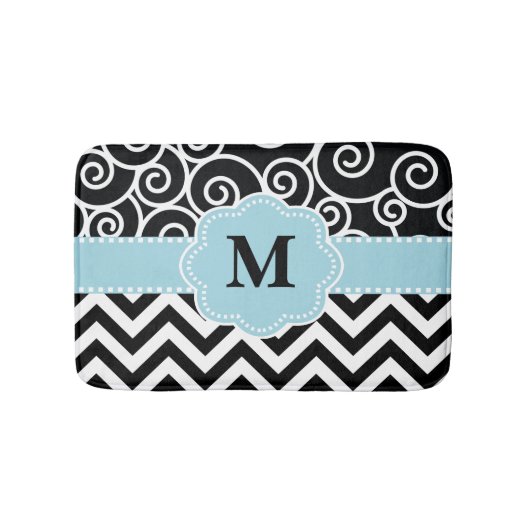 Tapis de bain bleu noir de monogramme de Chevron (Devant)