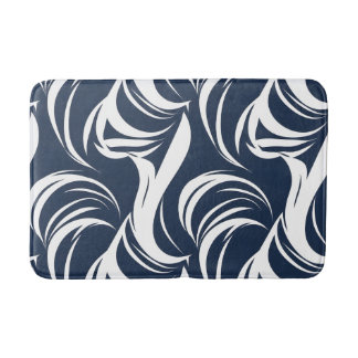 Tapis De Bain Bleu Nuit et Blanc Vague Abstraite Moderne Naissan
