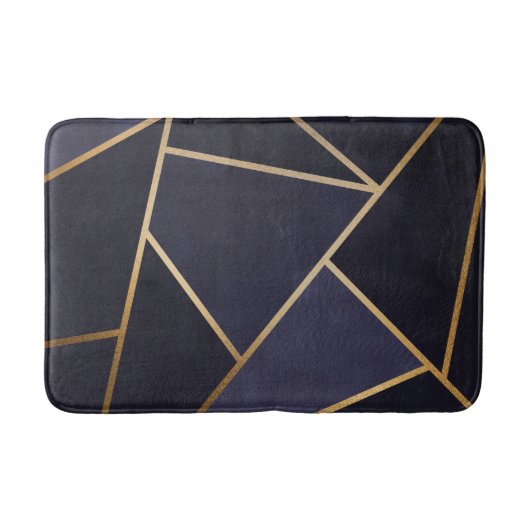 Tapis De Bain Bleu Nuit Triangles Dorés Géométrique Élégant Clas (Devant)