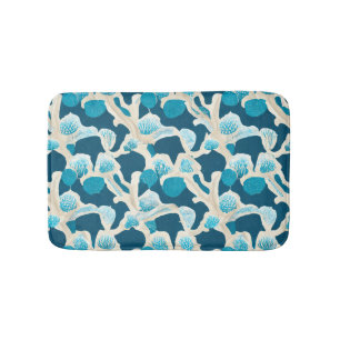 Tapis De Bain Bleu Océan Abstrait Motif côtier