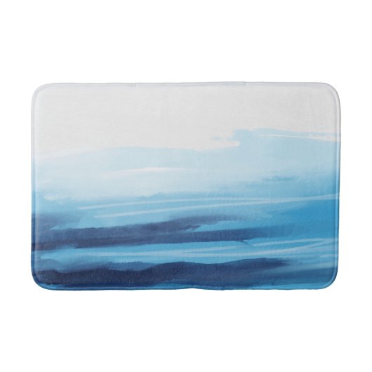 Tapis De Bain Bleu Océan Aquarelle Mer Abstraite Monogramme (Devant)