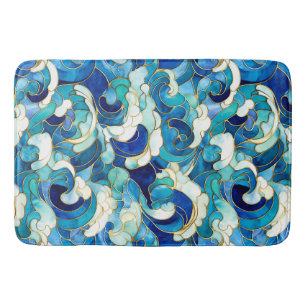 Tapis De Bain Bleu Océan Vagues Vitré Mosaïque