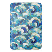 Tapis De Bain Bleu Océan Vagues Vitré Mosaïque (devant Vertical)