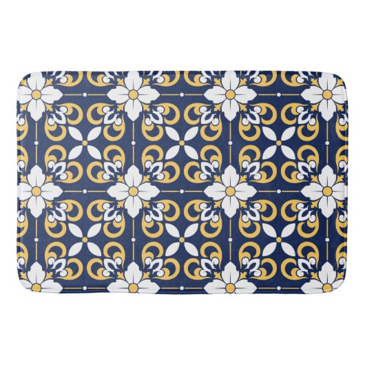Tapis De Bain Bleu or géométrique carrelage marocain (Devant)