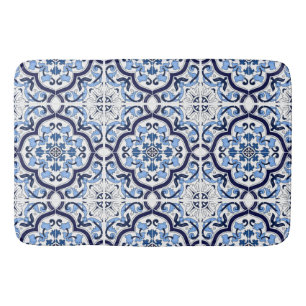 Tapis De Bain Bleu Orné Floral Méditerranéen Carrelage Sicilien