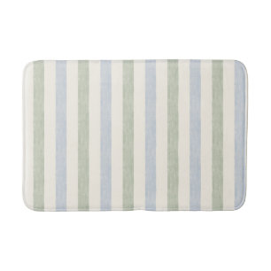 Tapis De Bain Bleu pastel et vert sauge rayé Boho Maison de camp