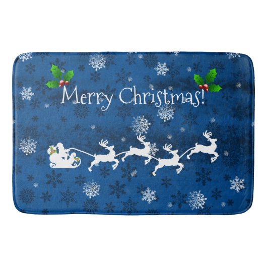 Tapis De Bain Bleu Père Noël Sleigh et Reindeer Bath Mat (Devant)