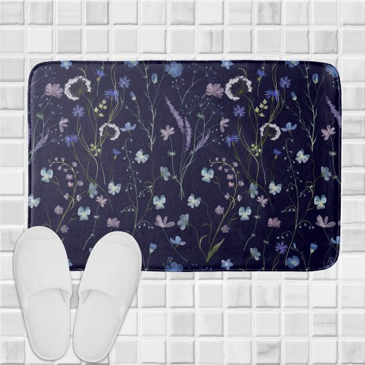Tapis De Bain Bleu pourpre joli Fleur sauvage motif floral