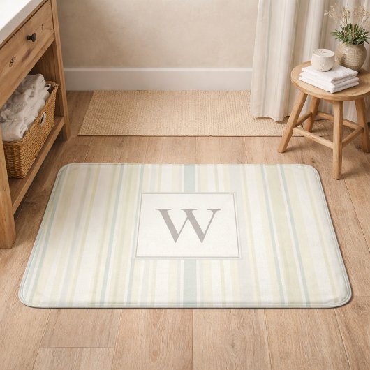Tapis De Bain Bleu poussiéreux neutre initial rayure rustique de