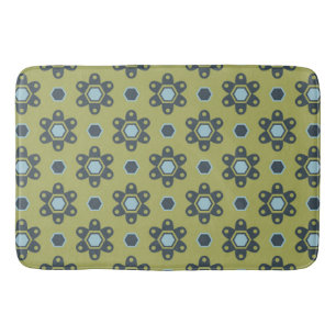 Tapis De Bain Bleu rétro et marguerites noires sur motif floral