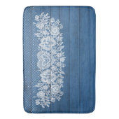 Tapis De Bain Bleu Rustique Bois & Blanc dentelle Lacy Farmhouse (devant Vertical)