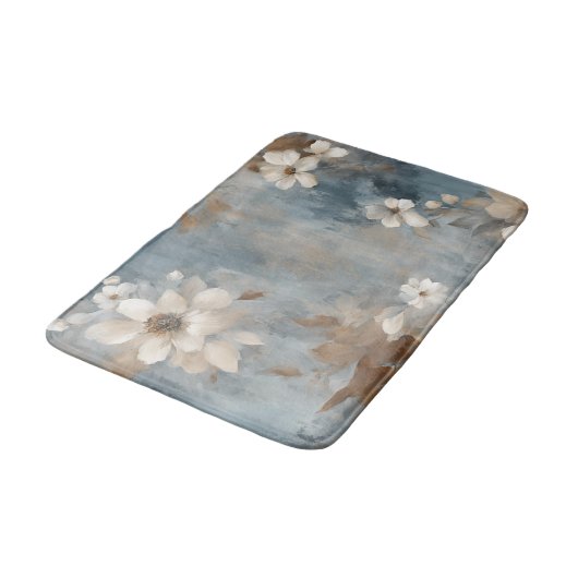 Tapis De Bain Bleu rustique Brown Cream Ferme Floral (Angle)