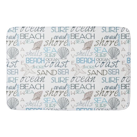 Tapis De Bain Bleu Sable Plage Thème Coques Mots (Devant)