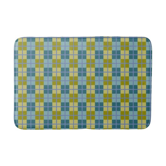 Tapis De Bain Bleu sarcelle olive jaune violet motif (Devant)