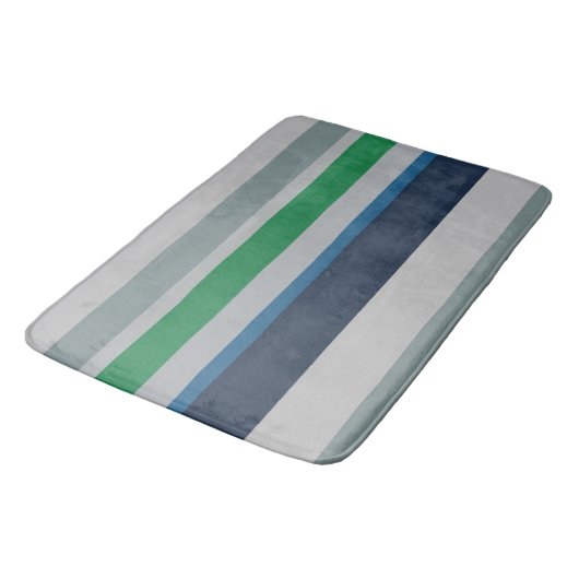 Tapis De Bain Bleu vert Abstrait rayures (Angle)