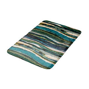 Tapis De Bain Bleu vert crème Abstraite Agate Stripe