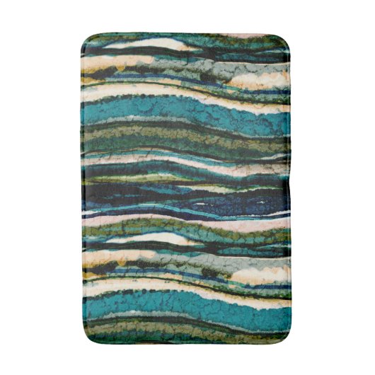 Tapis De Bain Bleu vert crème Abstraite Agate Stripe (Devant (Vertical))