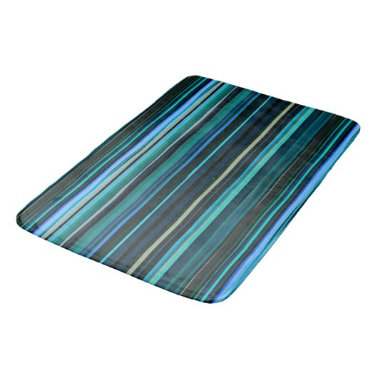Tapis De Bain Bleu, vert et gris Abstrait rayures (Angle)