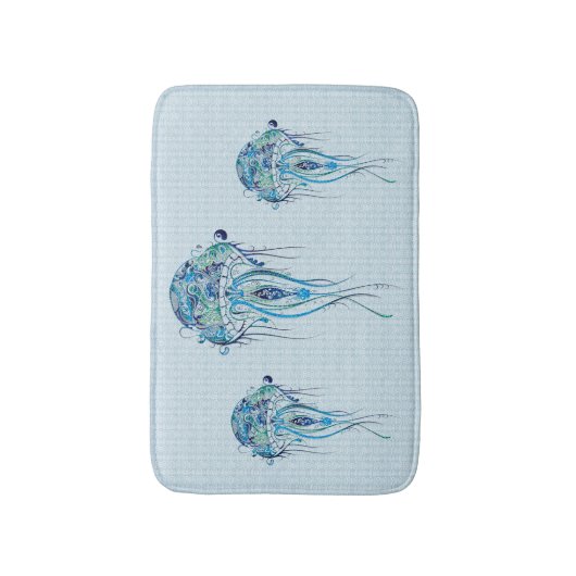 Tapis De Bain Bleu-Vert méduse rétro sur Arrière - plan bleu (Devant (Vertical))