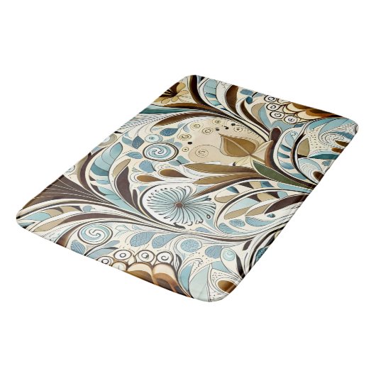 Tapis De Bain Bleus et bruns botaniques (Angle)