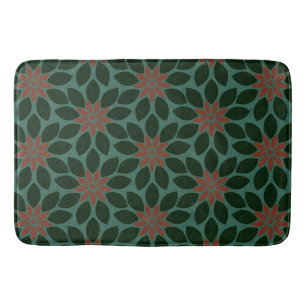 Tapis De Bain Bloc Imprimer Carrelage Fleurs vert foncé rouge