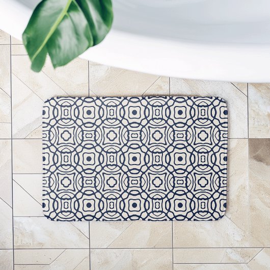 Tapis De Bain Bloc Quatrefoil Marine et Cream Imprimer Motif