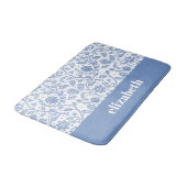 Tapis De Bain Blue and White Floral Custom Name Botanical Modern (Angle)