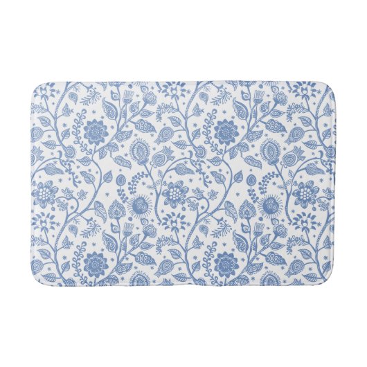 Tapis De Bain Blue and White Floral Pattern Botanical Whimsical (Devant)