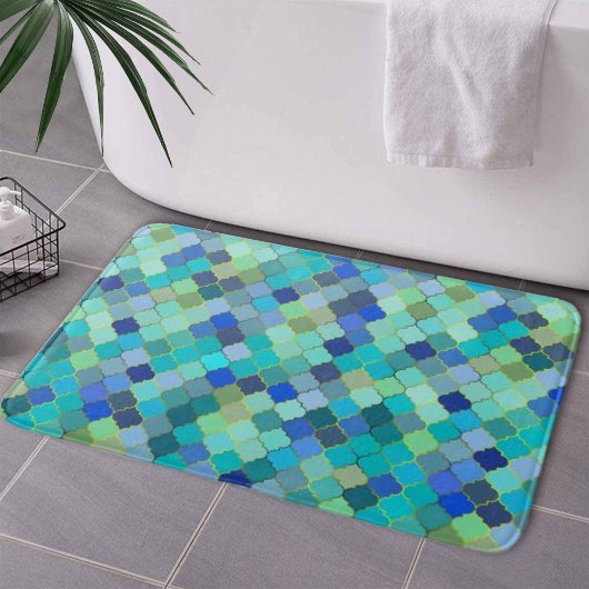 Tapis De Bain Blue Aqua Moroccan Mosaic Pattern