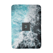 Tapis De Bain Blue Black Ocean Waves Hawaii Monogramme (Devant (Vertical))