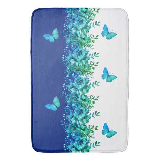 Tapis De Bain Blue Botanical Butterfly Bath Mat (devant Vertical)
