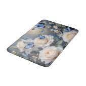 Tapis De Bain Blue Butterflies On White Roses and Daisies (Angle)