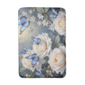 Tapis De Bain Blue Butterflies On White Roses and Daisies (Devant (Vertical))