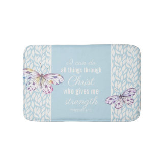 Tapis De Bain Blue Christian Philippians 4:13 Papillon