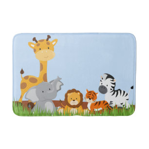 Tapis De Bain Blue Cute Jungle Baby Animaux Bath Mat