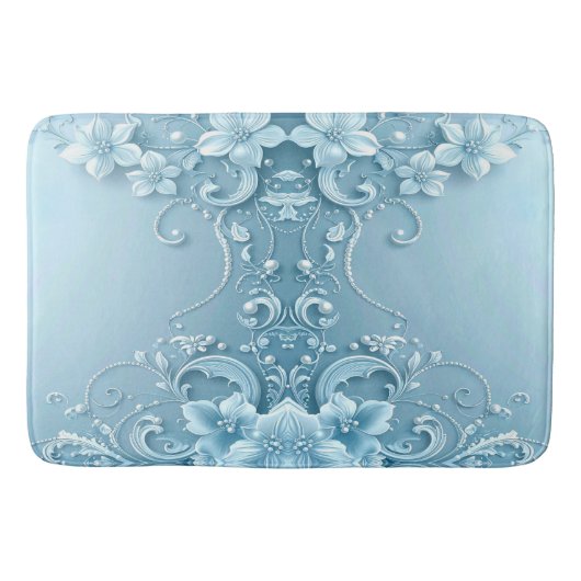 Tapis De Bain Blue Decorative Floral Bath Mat (Devant)