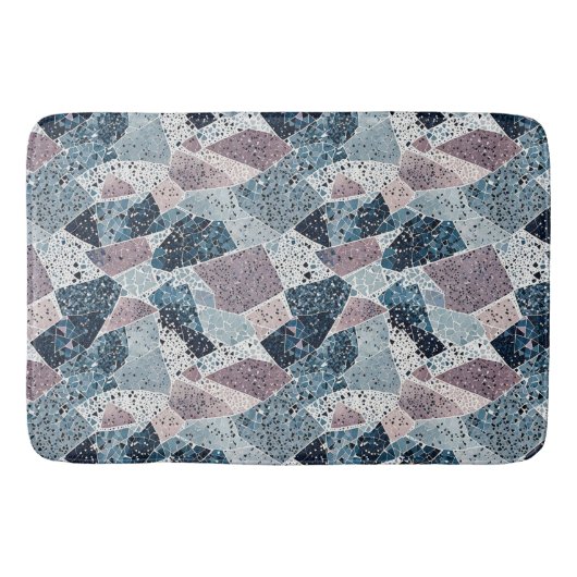 Tapis De Bain Blue et Mauve Abstrait Terrazzo Design (Devant)