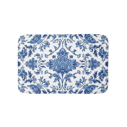 Tapis De Bain Blue Floral Chinoiserie White Watercolor (Devant)