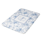 Tapis De Bain Blue Floral French Toile Monogram Name  (Angle)