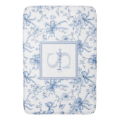 Tapis De Bain Blue Floral French Toile Monogram Name  (devant Vertical)