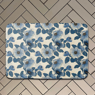 Tapis De Bain Blue Floral Gold Parties scintillant japonais Ukiy